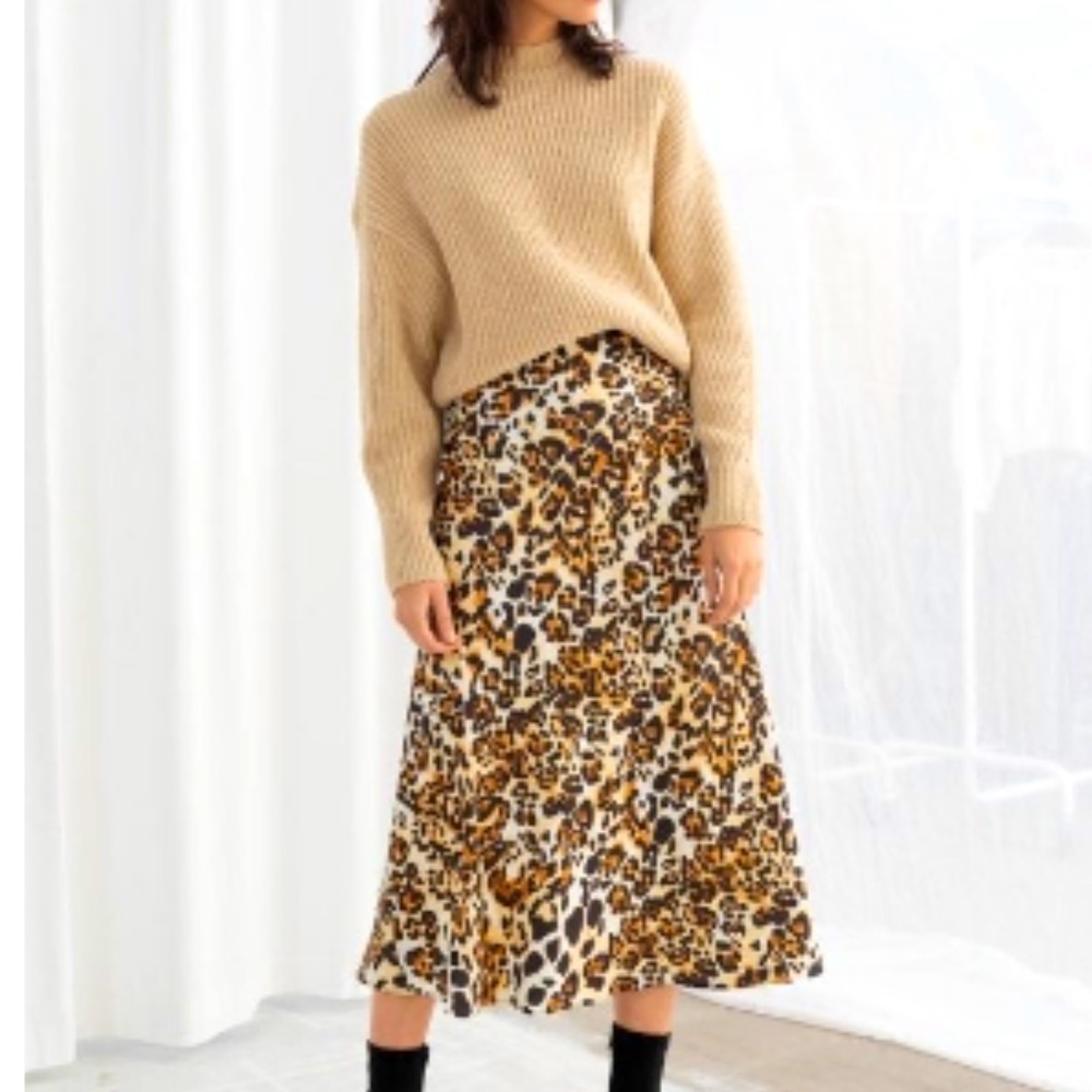 & Other Stories Leopard Print Bias Midi Skirt